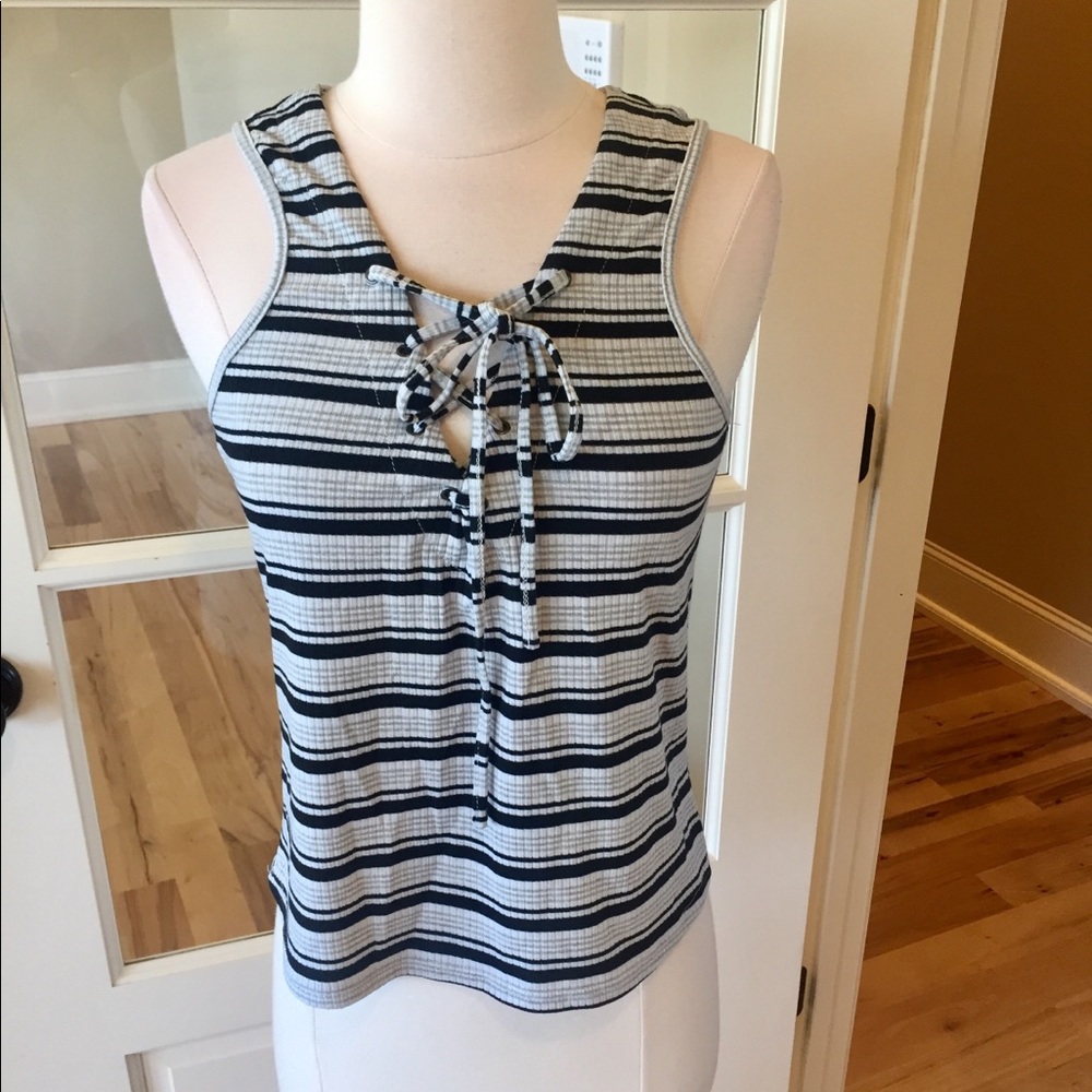 Black Gray Striped Tank Top Womens Junior Fits M